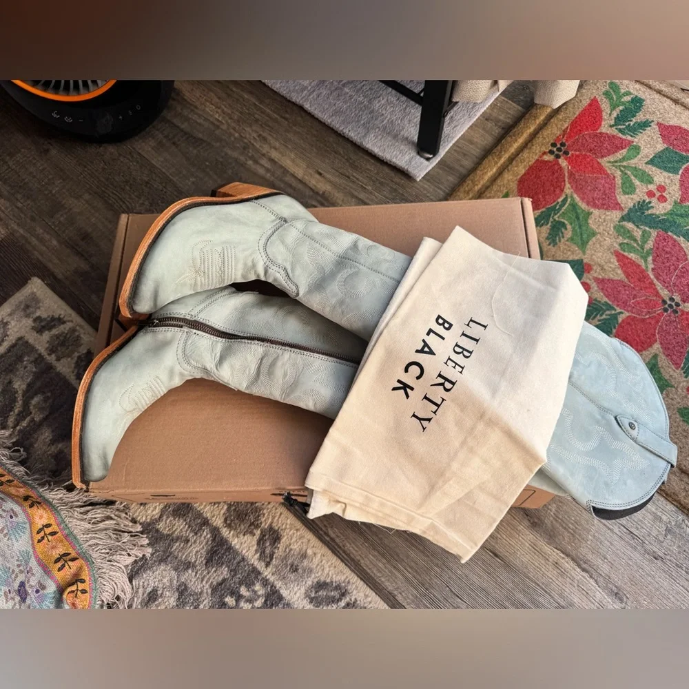 LIBERTY Black Allyssa Over the Knee Western Cowboy Boots in Light Blue